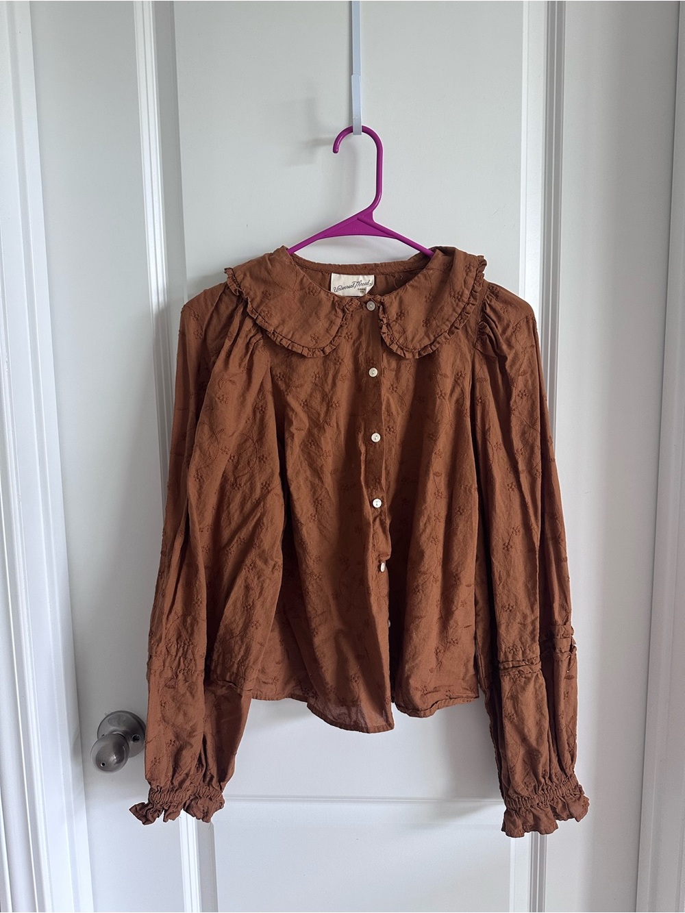 Universal Thread Brown Ruffled Collar Button-Front Blouse